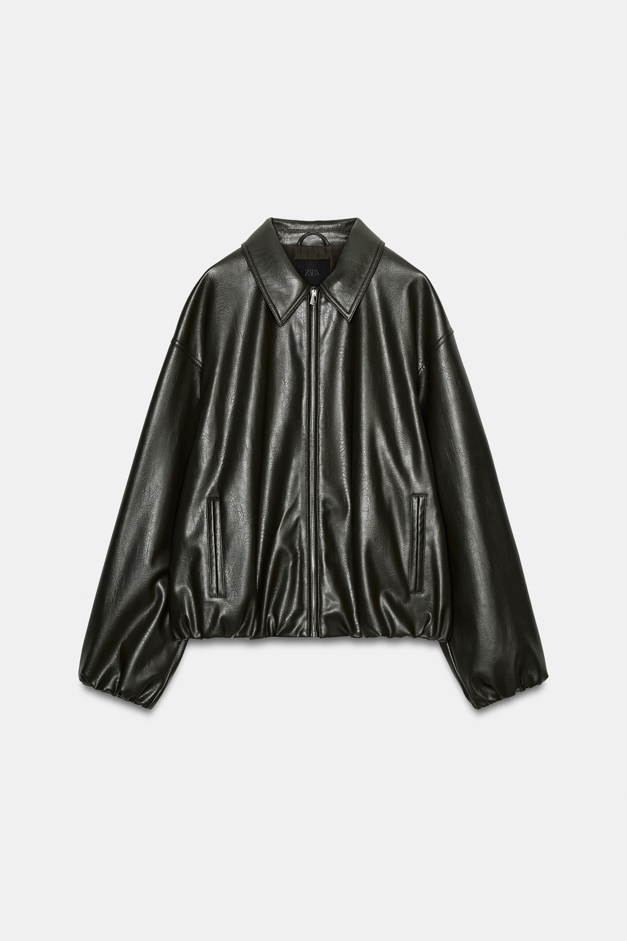 FAUX LEATHER JACKET WITH ELASTICATED DETAILS